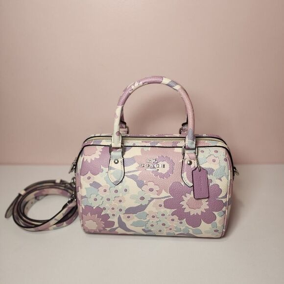 NWT COACH CBG82 Rowan Satchel Crossbody Bag Floral Print In leather/Ivory Multi - Picture 1 of 7